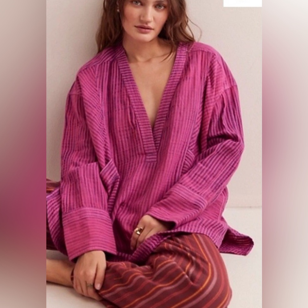 We The Free/Free People By the Shore Wednesday Pink Striped Shirt - Like New!